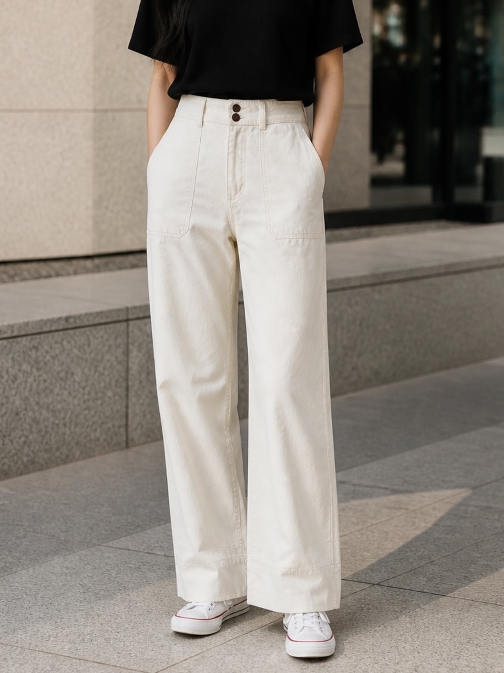 Apiece Apart Cream Wide-Leg Cotton Chinos Size 4